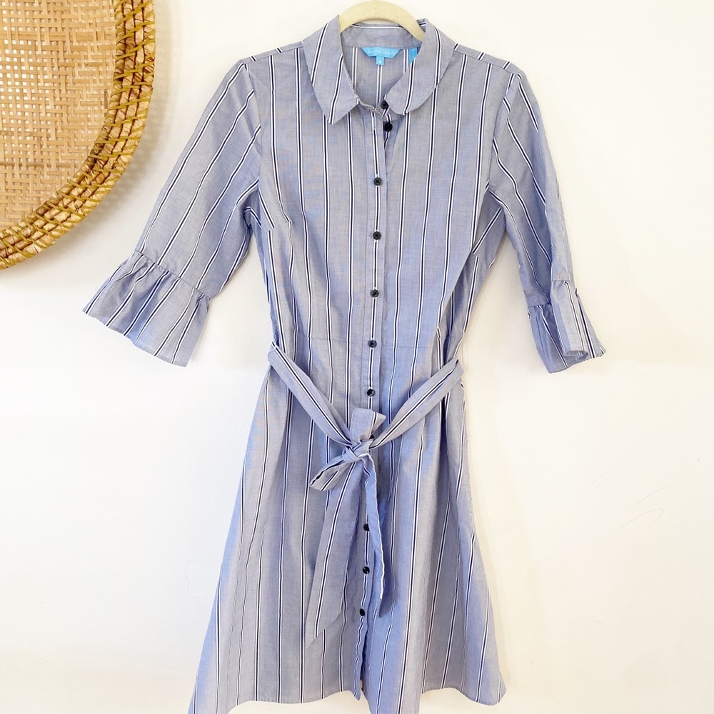 Draper James Blue Pinstripe Collared Shirt Dress